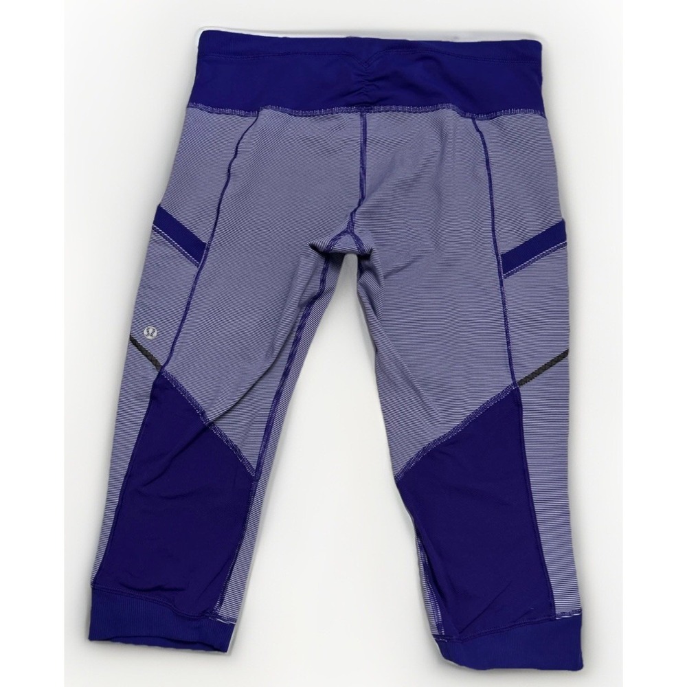 Lululemon Run For Fun Crop Bruised Berry Wee Stripe Sz 8 RARE Purple Pockets‎